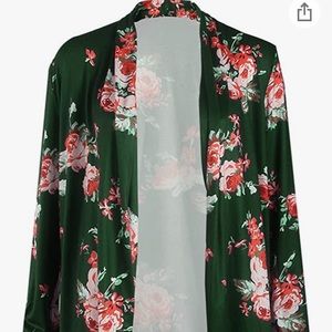 Plus Size 3x Cardigan Dark Green with Floral Pattern